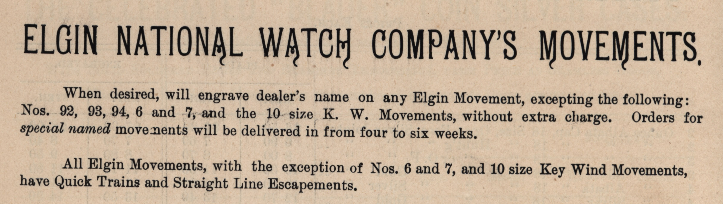 Elgin Private Label Instructions from the 1885 Otto Young Catalog