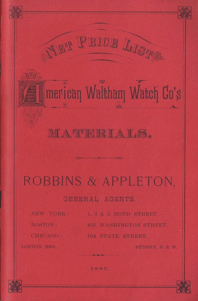 1885 Net Price List American Waltham Watch Co's Materials Cover Image