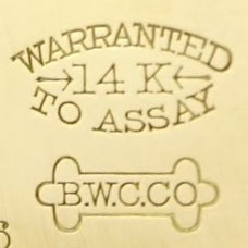 Watch Case Marking for Brooklyn Watch Case Co. 14K: Warranted 14K To Assay B.W.C.Co. Dogbone Tree Boat Waves