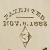 Watch Case Marking Variant for Invisible Joint Watch Case Co. Invisible Joint Coin Silver: Patented
No. 6, 1883
3 [in Diamond]
