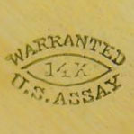 Watch Case Marking Variant for Courvoisier & Wilcox Mfg. Co. 14K: Warranted
14 K
U.S. Assay
[Eye]