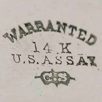 Watch Case Marking for  14K: Warranted
14K
U.S.Assay
C.S. [in Pointed Cartouche]