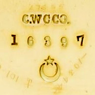 Watch Case Marking Variant for Chicago Watch Case Co. Crescent: C.W.C.Co.
[Crescent Moon and Star Stacked]