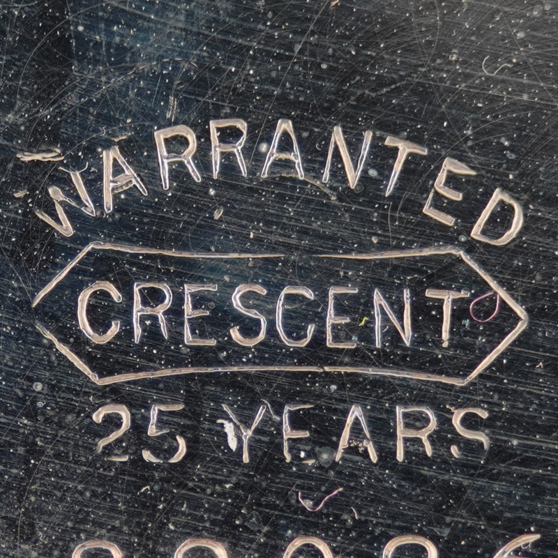 Watch Case Marking for Crescent Watch Case Co. Crescent 14K/25YR: Warranted Crescent 25 Years C.W.C.Co. Trade Mark Moon and Star Pat. Apl 22, 79. For Waltham Colonial Series Warranted Crescent 25 Years