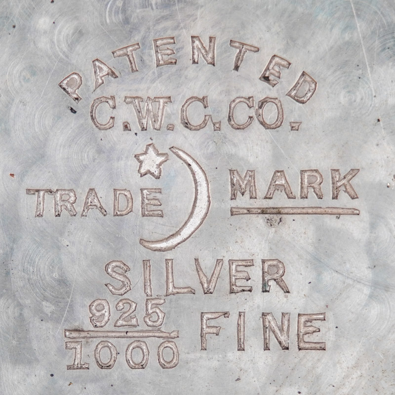 Watch Case Marking for Crescent Watch Case Co. Crescent Sterling: Patented
C.W.C.Co.
Trade Mark
[Crescent Moon and Star]
Silver
925/1000 Fine