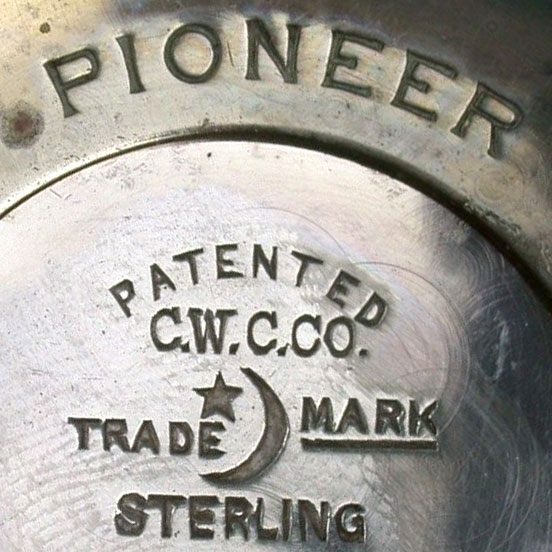 Watch Case Marking for Crescent Watch Case Co. Pioneer: Pioneer Patented C.W.C.Co. Trade Mark Crescent Moon and Star Sterling