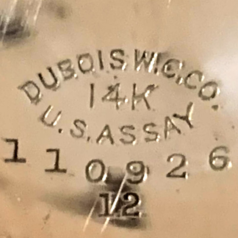 Watch Case Marking Variant for Dubois Watch Case Co. Dubois 14K: Dubois W.C.Co.
14K
U.S. Assay