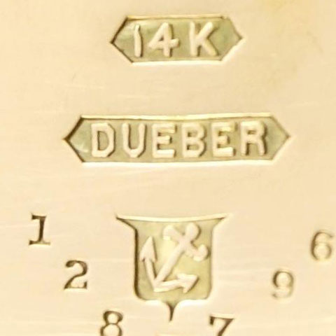 Watch Case Marking for Dueber Watch Case Mfg. Co. 14K: 14K Dueber Anchor Embossed