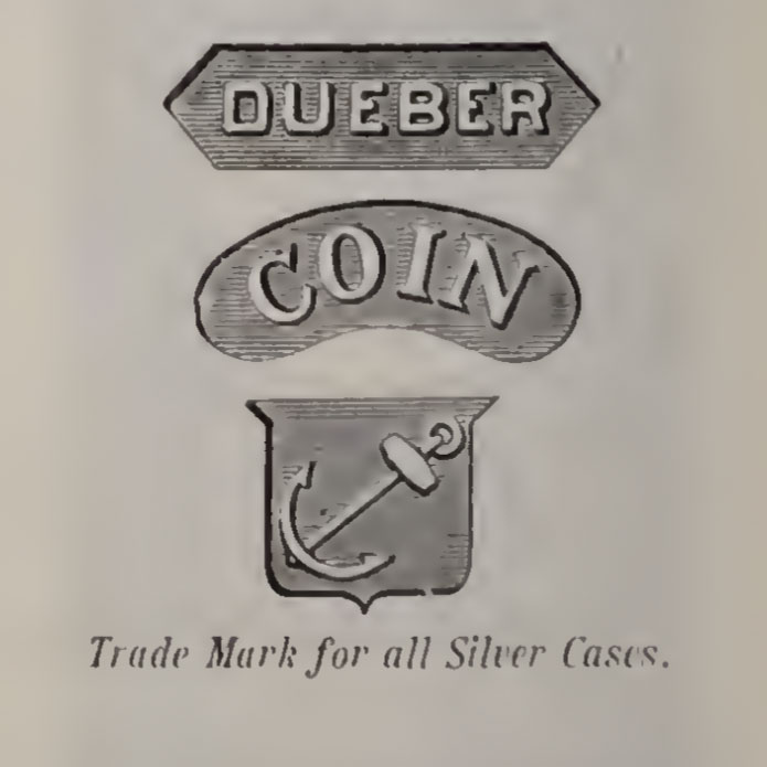 Watch Case Marking Variant for Dueber Watch Case Mfg. Co. Dueber Coin Silver: Dueber
Coin
[Anchor]