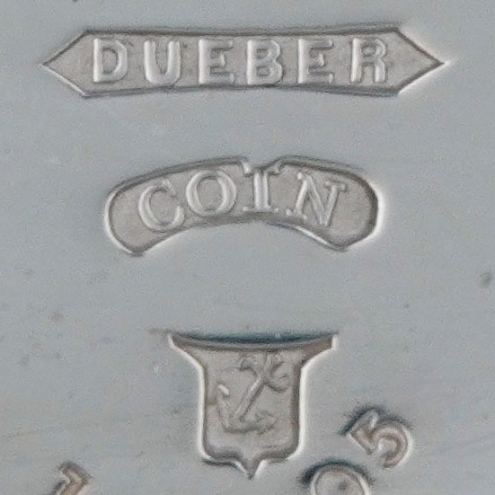 Watch Case Marking for Dueber Watch Case Mfg. Co. Dueber Coin Silver: Dueber
Coin
[Anchor]