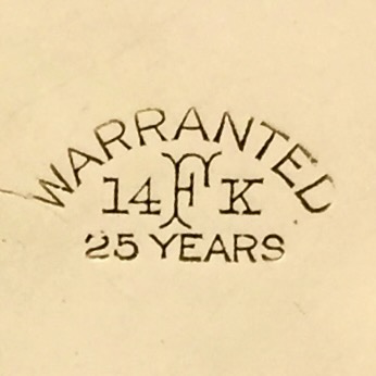 Watch Case Marking Variant for Fahys Watch Case Co. Fahys Honest 14K/25YR: Warranted
14K
F
25 Years
[14FK]