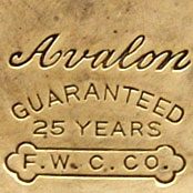 Watch Case Marking for Fahys Watch Case Co. Avalon: Avalon Guaranteed 25 Years F.W.C.Co. Dogbone F.W.Co. 25 Years