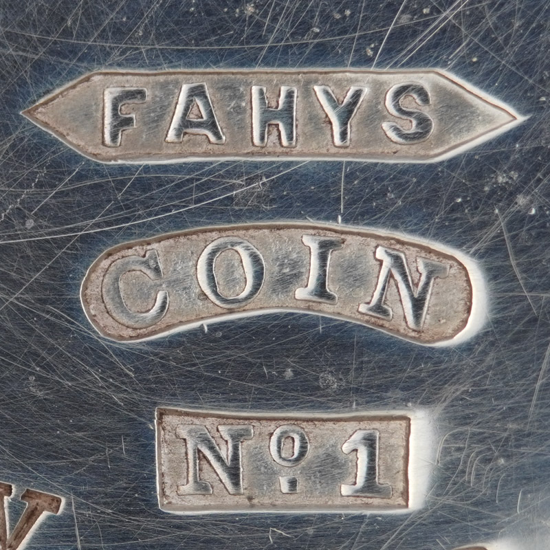 Watch Case Marking Variant for Fahys Watch Case Co. Fahys Coin Silver No 1: Fahys
Coin
No. 1