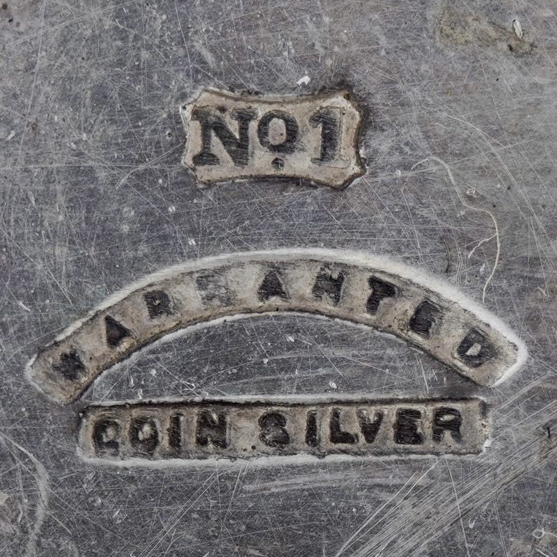 Watch Case Marking Variant for Fahys Watch Case Co. Fahys Coin Silver No 1: No. 1
Warranted
Coin Silver