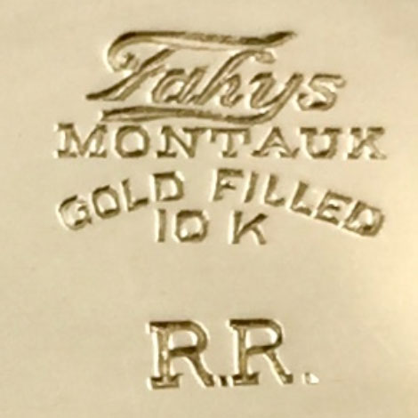Watch Case Marking Variant for Fahys Watch Case Co. Montauk 10K/20YR: Fahys
Montauk
Gold Filled
10K
R.R.