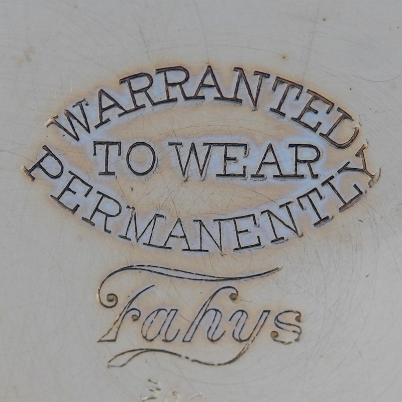 Watch Case Marking for Fahys Watch Case Co. Fahys Permanent: Warranted to Wear Permanently Fahys
