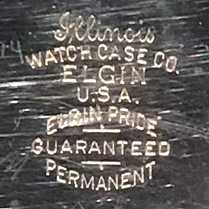 Watch Case Marking for Illinois Watch Case Co. Elgin Pride: Illinois Watch Case Co. Elgin U.S.A. Elgin Pride Guaranteed Permanenet 25 Years