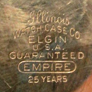 Watch Case Marking for Illinois Watch Case Co. Empire: Illinois Watch Case Co. Elgin U.S.A. Guaranteed Empire 25 Years