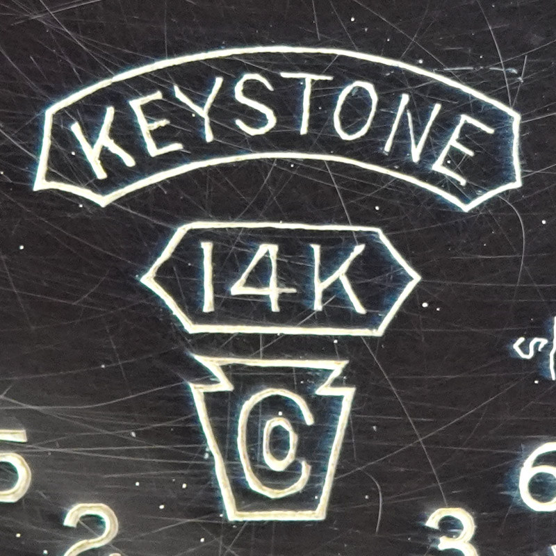 Watch Case Marking for Keystone Watch Case Co. 14K: Keystone 14K Keystone Symbol Guaranteed 14K .585 Fine The K.W.C.Co.