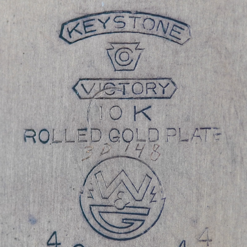 Watch Case Marking for Keystone Watch Case Co. Victory: Keystone Co. Victory in Pointed Ribbon 10K Rolled Gold Plate