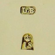 Watch Case Marking for Lungren & Bell Gold Possibly Incorrectly Attributed: L.B Crown 18 in Gumdrop Embossed 18K