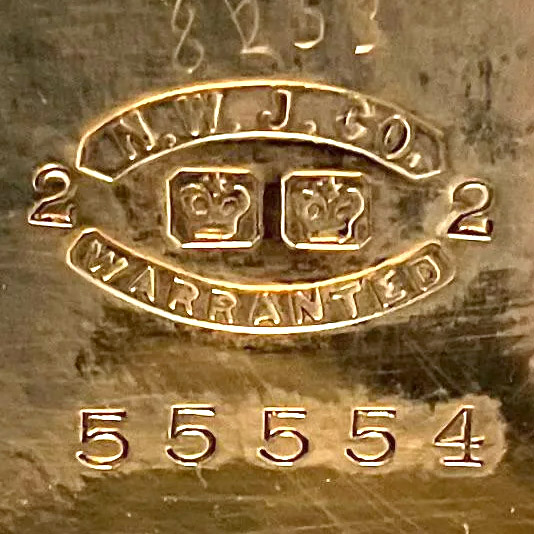 Watch Case Marking for N.W.J.Co. Warranted: N.W.J.Co.
[Two Crowns with Stars on Top]
Warranted
2 2
[2s on Both Sides of the primary mark]