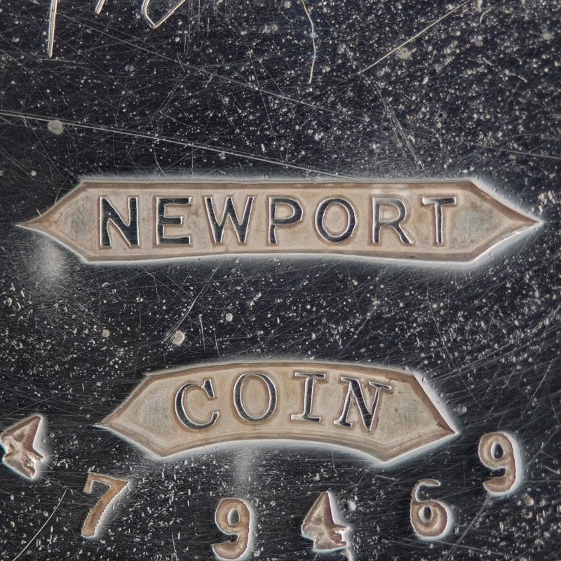 Watch Case Marking for Newport Watch Case Co. Newport Coin: Newport Coin in Pointed Ribbon Embossed