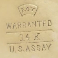 Watch Case Marking for Roy Watch Case Co. 14K: Roy
Warranted
14 K
U.S.Assay