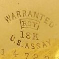 Watch Case Marking Variant for Roy Watch Case Co. 18K: Warranted
Roy
18K
U.S.Assay