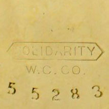 Watch Case Marking Variant for Solidarity Watch Case Co. 18K: Solidarity [in Pointed Ribbon]
W.C. Co.