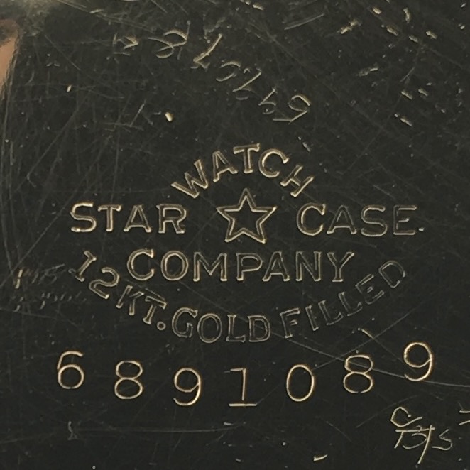 Watch Case Marking for Star Watch Case Co. Star 12K GF: Star Watch Case Company
[Star]
12Kt. Gold Filled