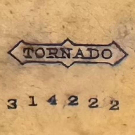 Watch Case Marking for Illinois Watch Case Co. Tornado: Tornado [in angled banner with sharp edges]
