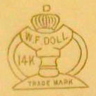 Watch Case Marking for W.F. Doll Mfg. Co. 14K: W.F. Doll 14K Trade Mark Watch Pendant and Crown