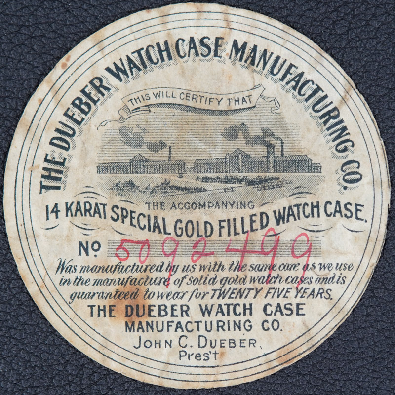 Watch Case Marking for Dueber Watch Case Mfg. Co. Dueber 14K/25YR: 25 Years