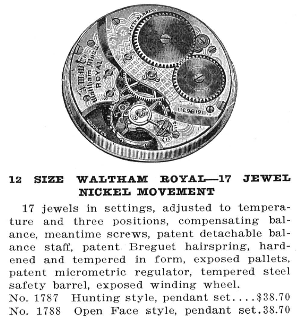 serial numbers with description of waltham watch movements