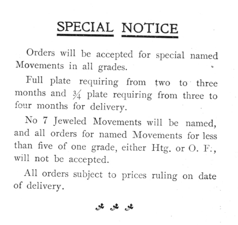 Hampden Private Label Instructions from the 1905 Hampden Watch Company Price List Catalog