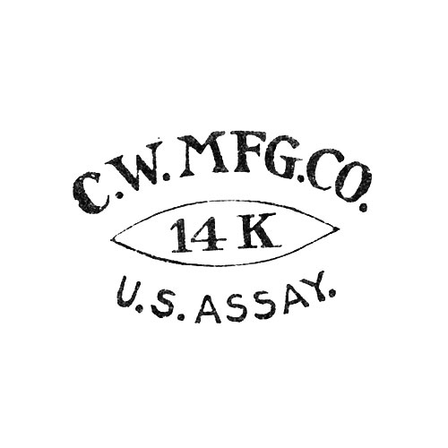 Watch Case Marking Variant for Courvoisier & Wilcox Mfg. Co. 14K: C.W.Mfg.Co.
14K
U.S. Assay
[Eye]