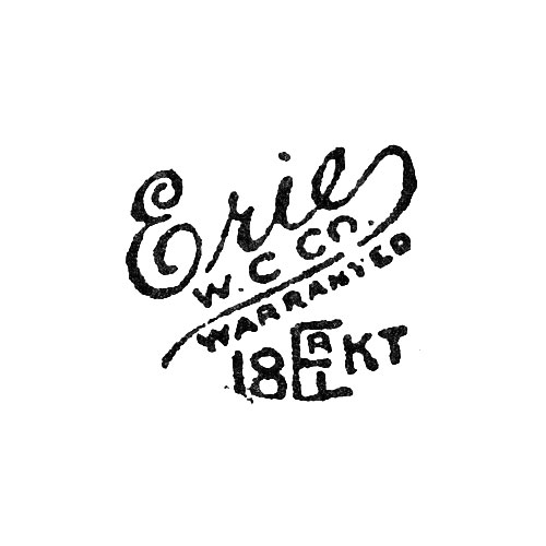 Erie
W.C.Co.
Warranted
18 Kt
[Erie Monogram] (Erie Watch Case Co.)