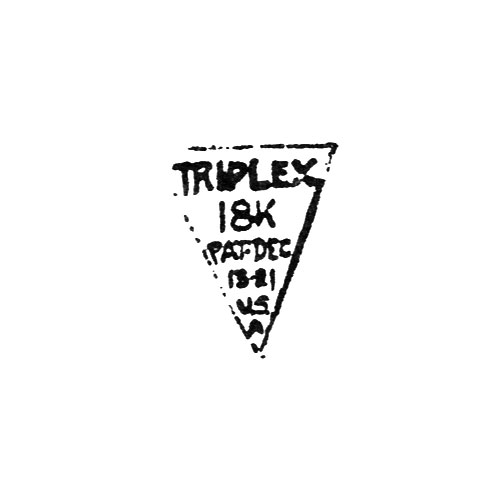 Triplex
18K
Pat. Dec.
1881
U.S.A.
[Triangle] (Peerless Watch Case Co., Inc.)