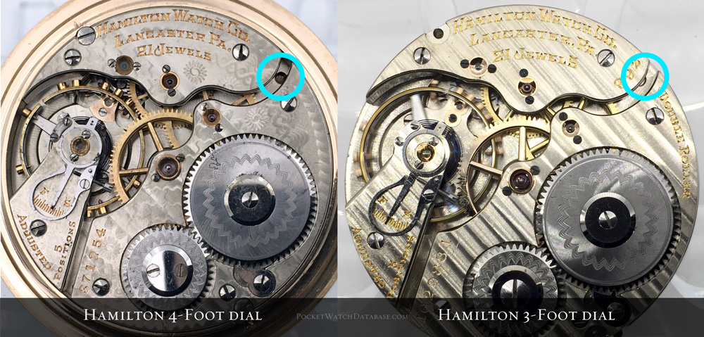 Hamilton Pocket Watch 16s 4 Foot vs 3 Foot Dial Movements