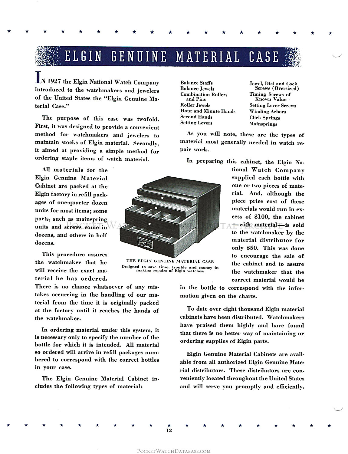 Elgin Genuine Material Case - Elgin Service Bulletin (c.1940 