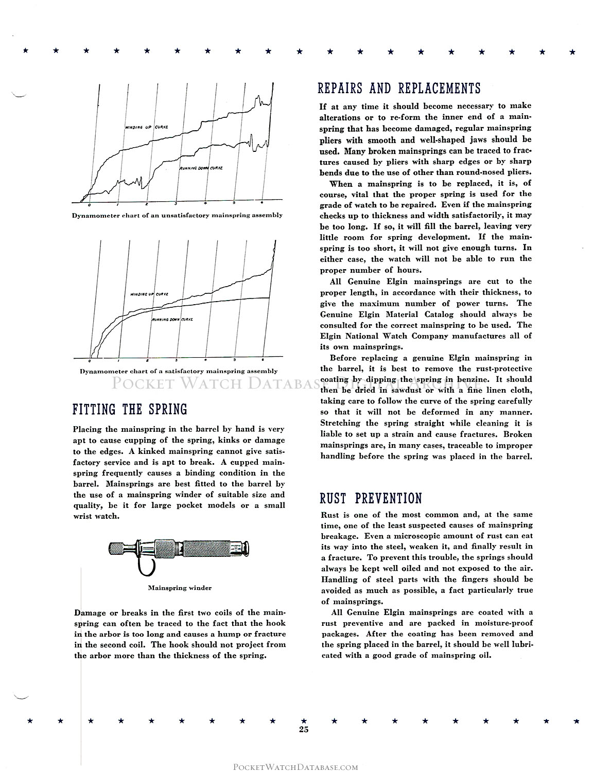 Elgin Mainspring Sizes - Elgin Service Bulletin (c.1940) | PWDB 