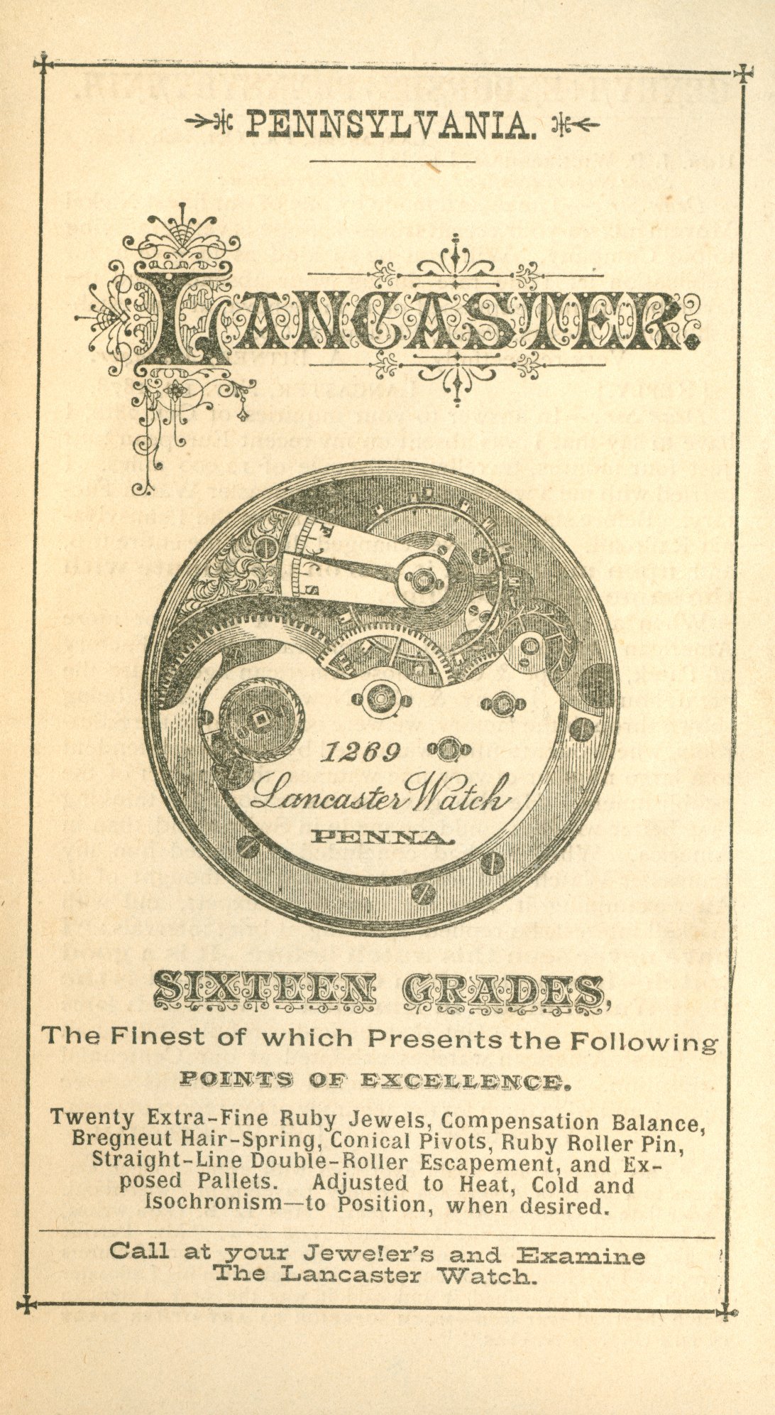 Lancaster Watch Company Catalog (c.1882) Cover Image